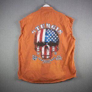 Sturgis 4XL Biker American Skull Sleveless Button Up Shirt